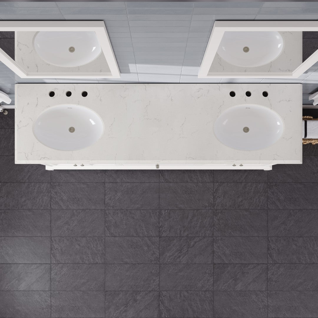Elite Stamford 72 in. White Double Sink Bath Vanity with Carrara Quartz Top and Undermount Porcelain Sinks