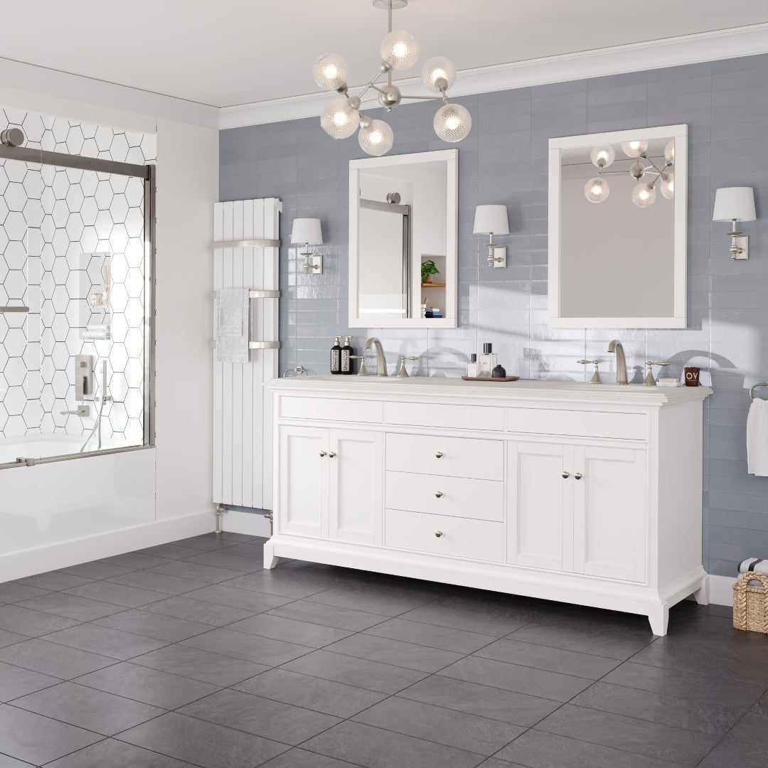 Elite Stamford 72 in. White Double Sink Bath Vanity with Carrara Quartz Top and Undermount Porcelain Sinks