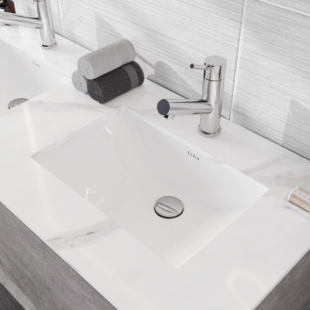 Aurora 48 in. Concrete Gray Wall Mount Double Sink  Bath Vanity with Carrara Quartz Top and Undermount Porcelain Sinks