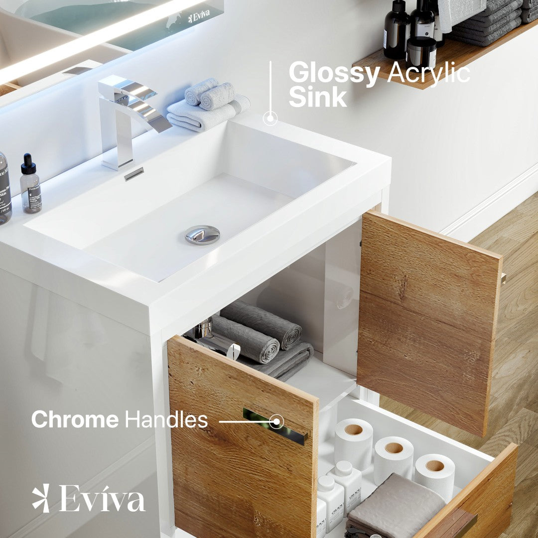 Grace 24 in. Natural Oak Single Sink Bath Vanity with Acrylic Top and Integrated Sink