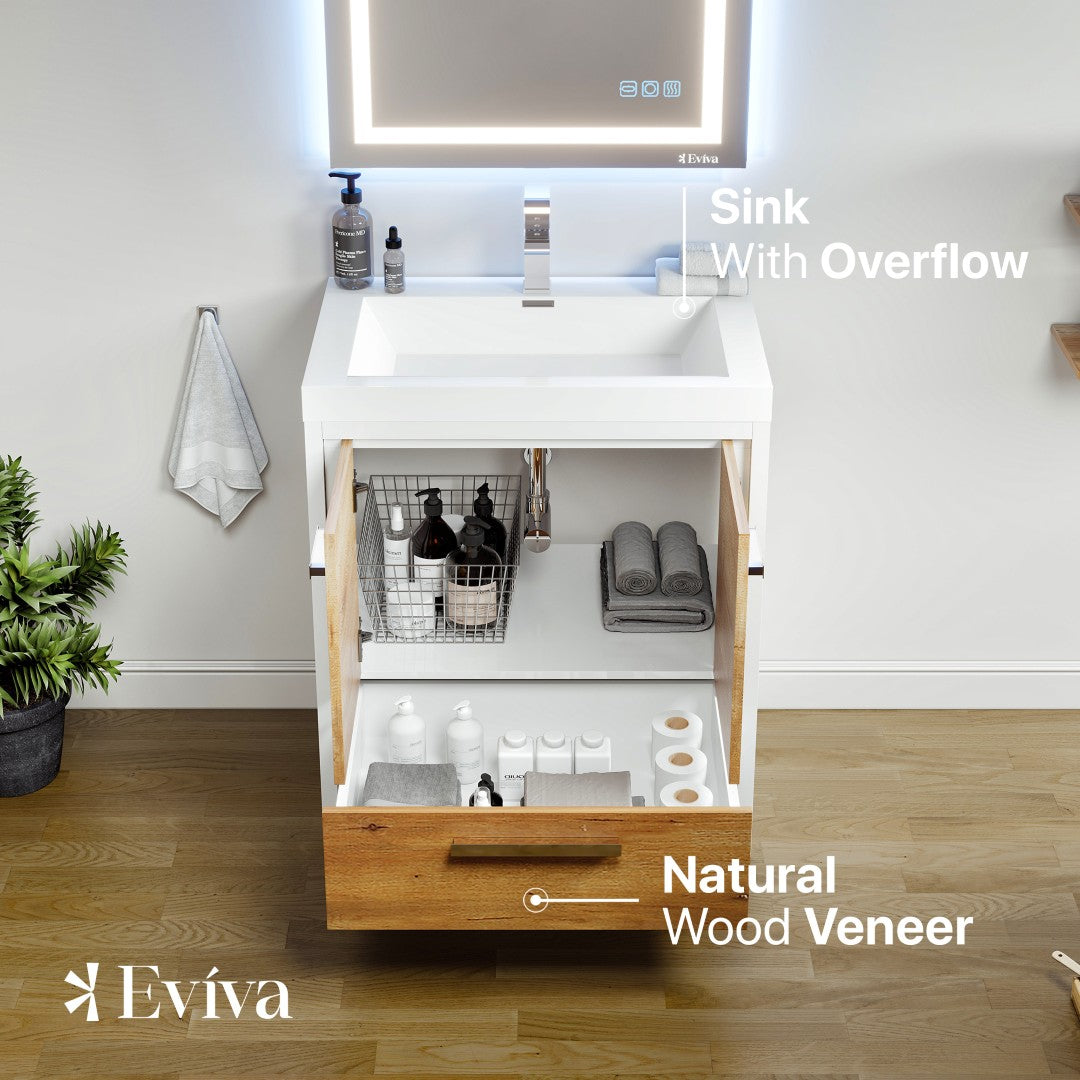 Grace 24 in. Natural Oak Single Sink Bath Vanity with Acrylic Top and Integrated Sink