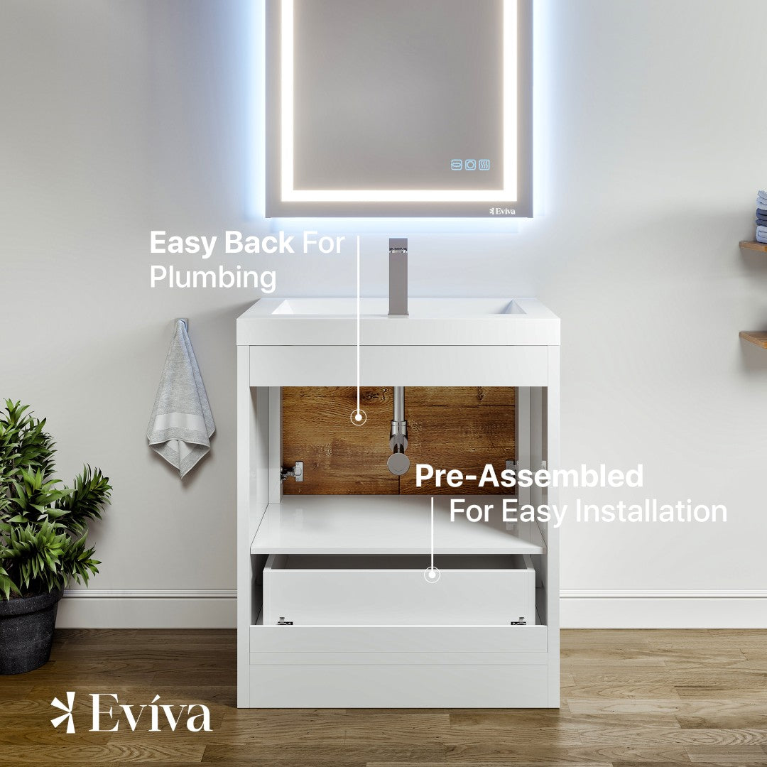 Grace 24 in. Natural Oak Single Sink Bath Vanity with Acrylic Top and Integrated Sink