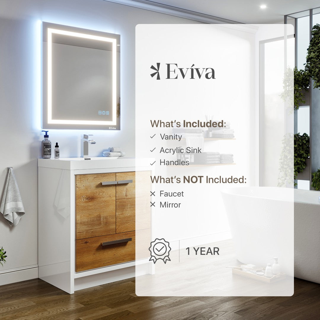 Grace 24 in. Natural Oak Single Sink Bath Vanity with Acrylic Top and Integrated Sink