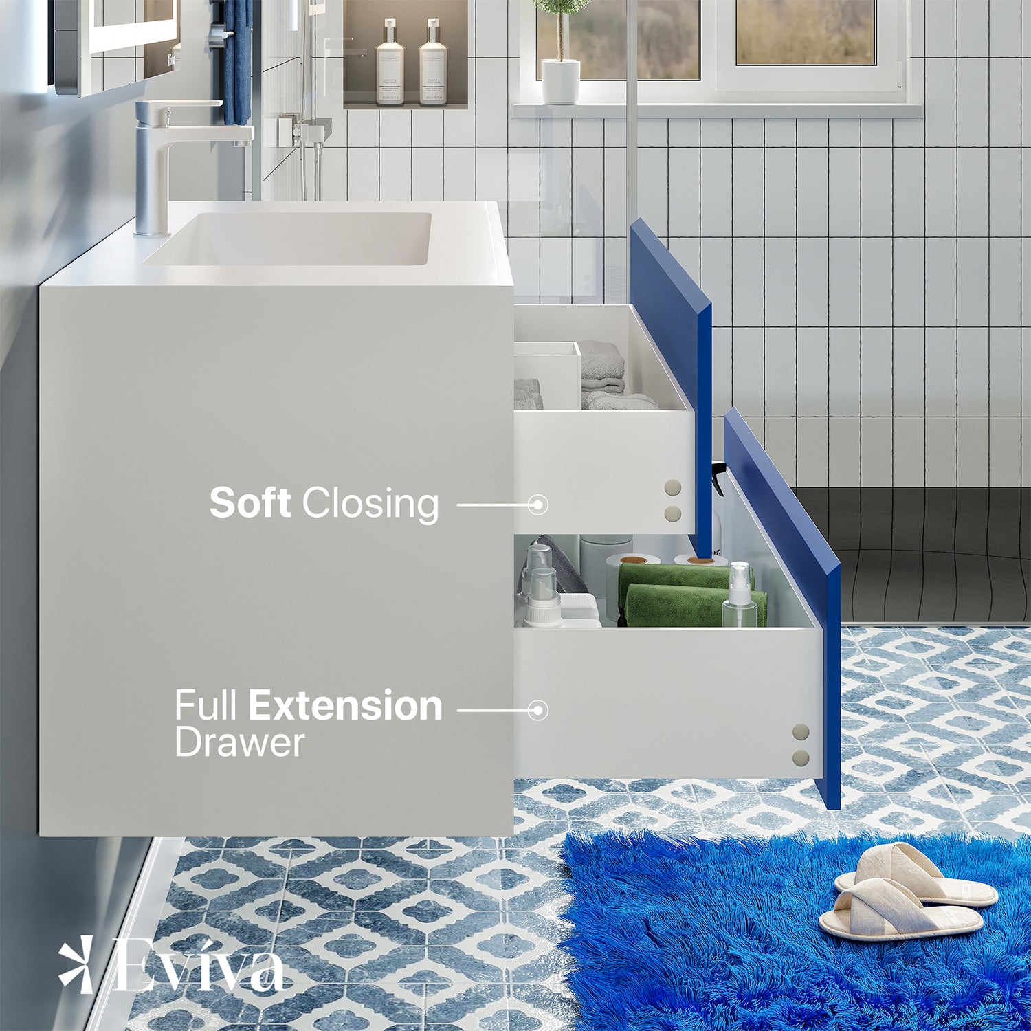 Vienna 36 in. Blue Wall Mount Single Sink Bath Vanity with Acrylic Top and Integrated Sink