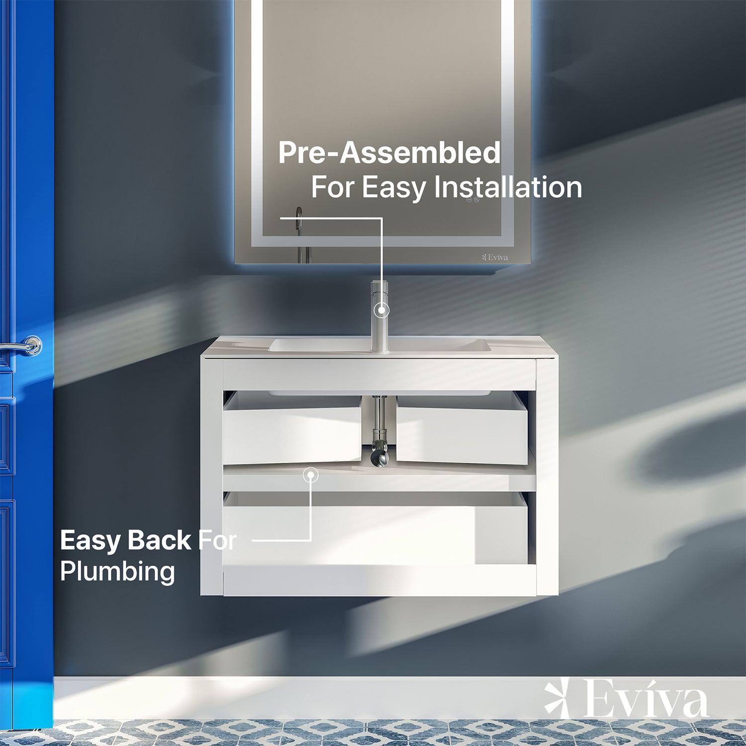 Vienna 36 in. Blue Wall Mount Single Sink Bath Vanity with Acrylic Top and Integrated Sink