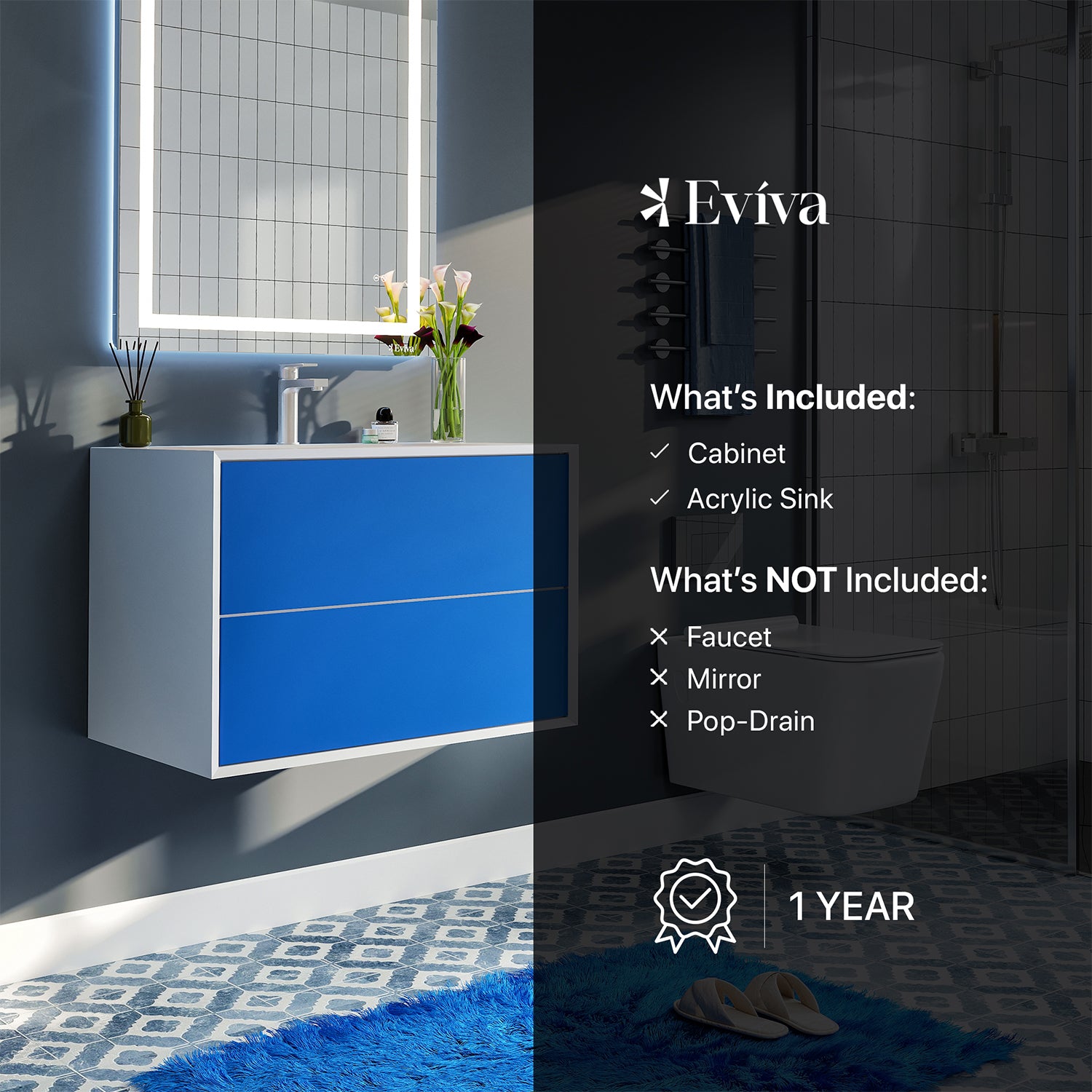 Vienna 36 in. Blue Wall Mount Single Sink Bath Vanity with Acrylic Top and Integrated Sink