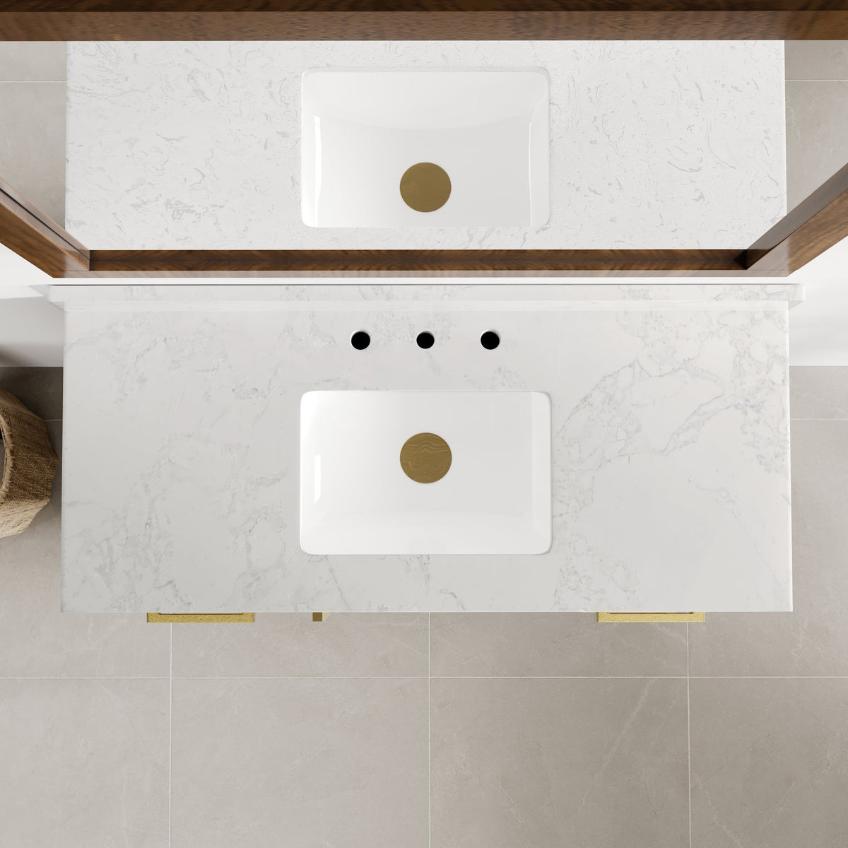 Nora 42 in. Walnut Single Sink Bath Vanity with Arabescato Engineered Stone Top and Undermount Porcelain Sink - Bathroom Vanity by Eviva