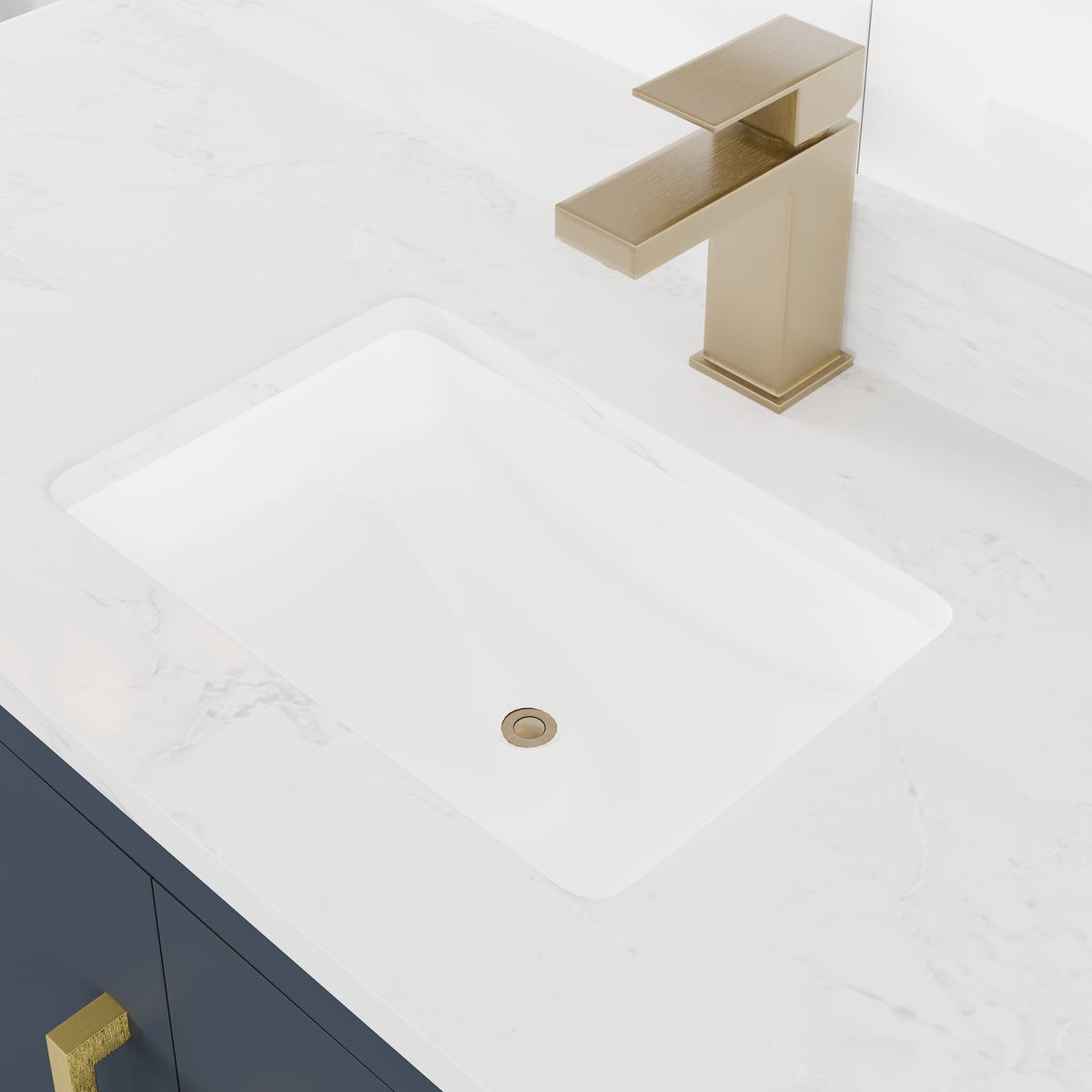 Curio 48 in. Dark Blue Single Sink Bath Vanity with Arabescato Engineered Stone Top and Undermount Porcelain Sink - Bathroom Vanity by Eviva