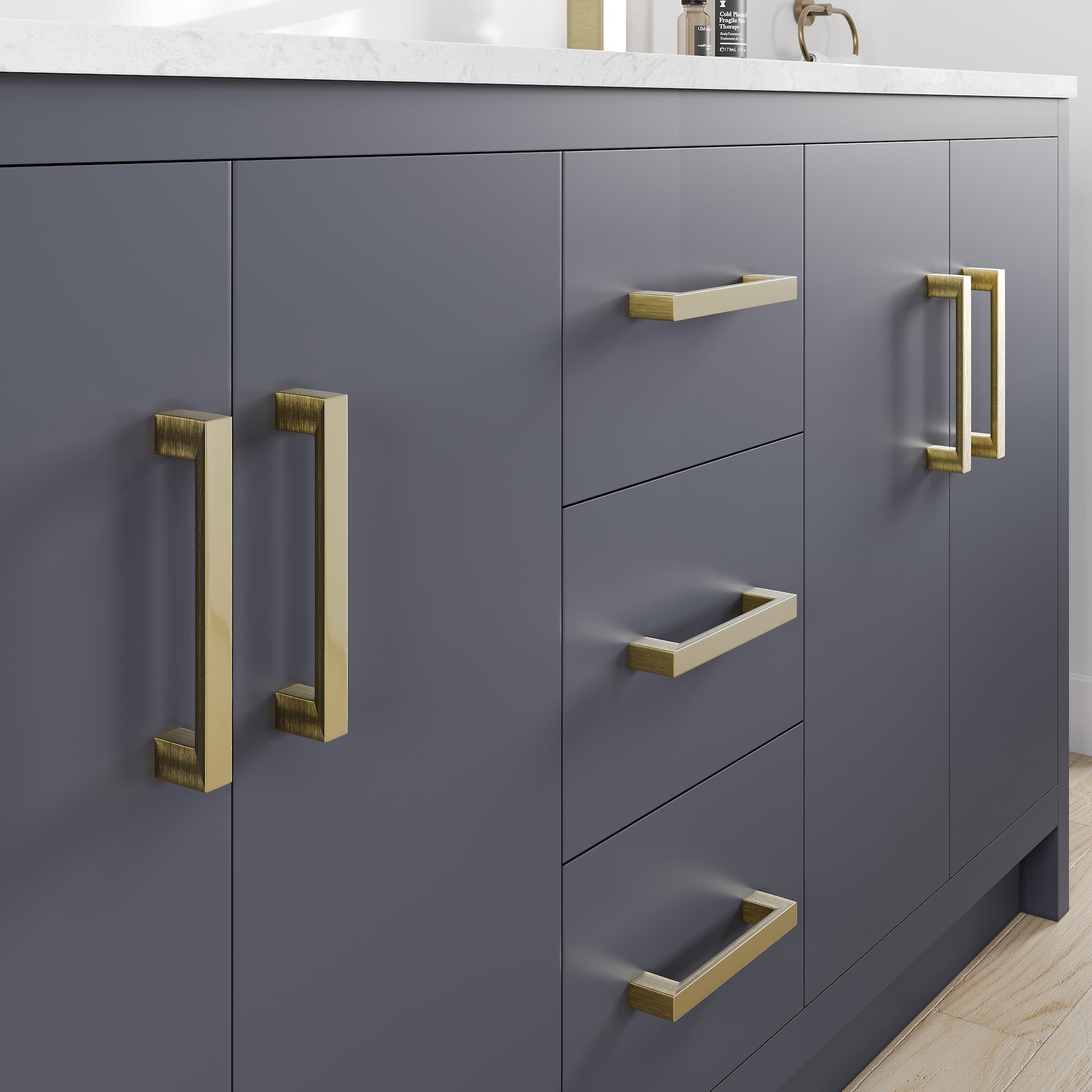 Curio 60 in. Dark Blue Double Sink Bath Vanity with Arabescato Engineered Stone Top and Undermount Porcelain Sinks - Bathroom Vanity by Eviva