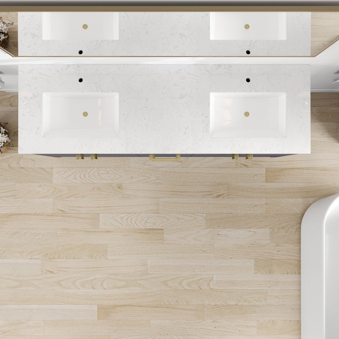 Curio 60 in. Dark Blue Double Sink Bath Vanity with Carrara Quartz Top and Undermount Porcelain Sinks - Bathroom Vanity by Eviva