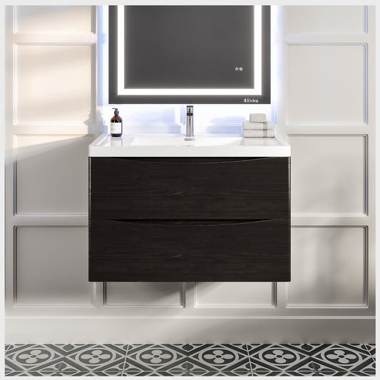 Smile 36"W x 19"D Chestnut Wall Mount Bathroom Vanity with Acrylic Countertop and Integrated Sink