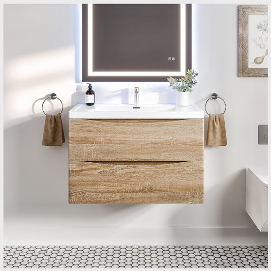 Smile 36"W x 19"D White Oak Wall Mount Bathroom Vanity with Acrylic Countertop and Integrated Sink
