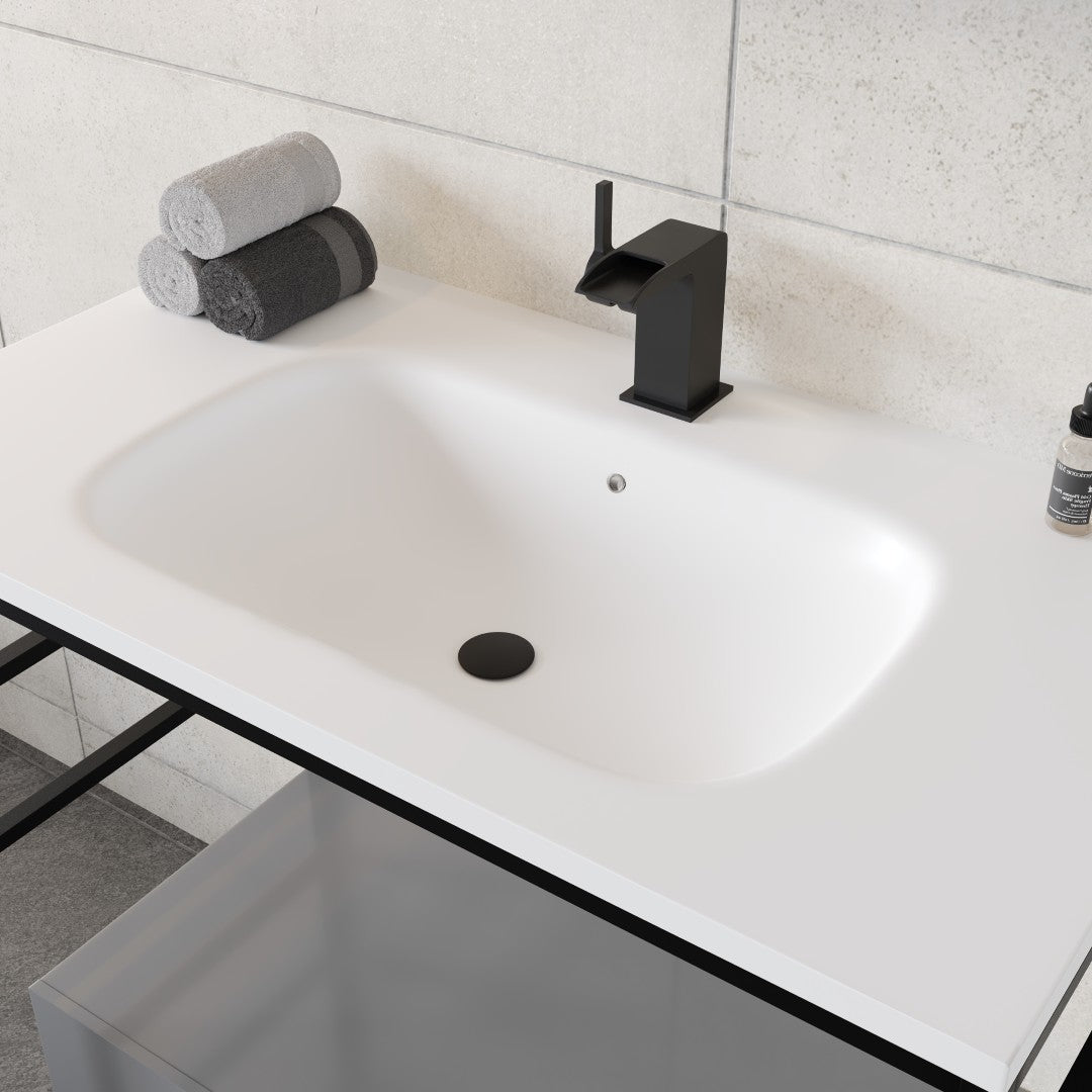 Lodge 36 in. Gray Single Sink Bath Vanity with Solid Surface Top and Integral Solid Surface Sink