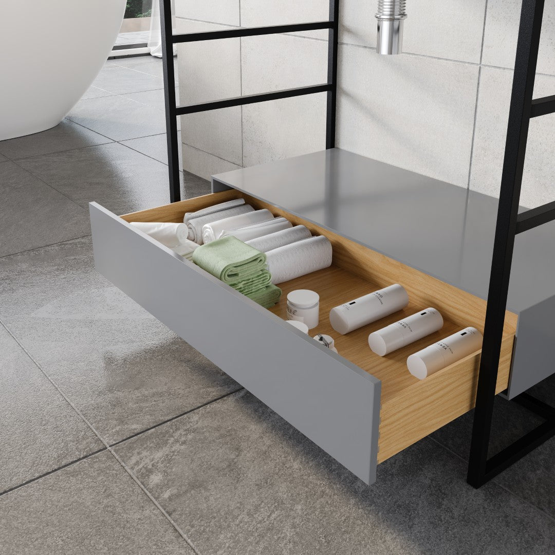 Lodge 36 in. Gray Single Sink Bath Vanity with Solid Surface Top and Integral Solid Surface Sink