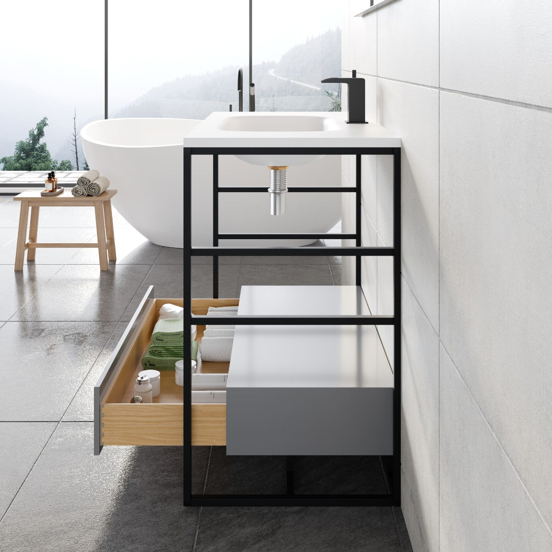 Lodge 36 in. Gray Single Sink Bath Vanity with Solid Surface Top and Integral Solid Surface Sink