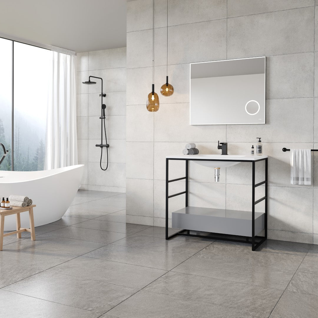 Lodge 36 in. Gray Single Sink Bath Vanity with Solid Surface Top and Integral Solid Surface Sink