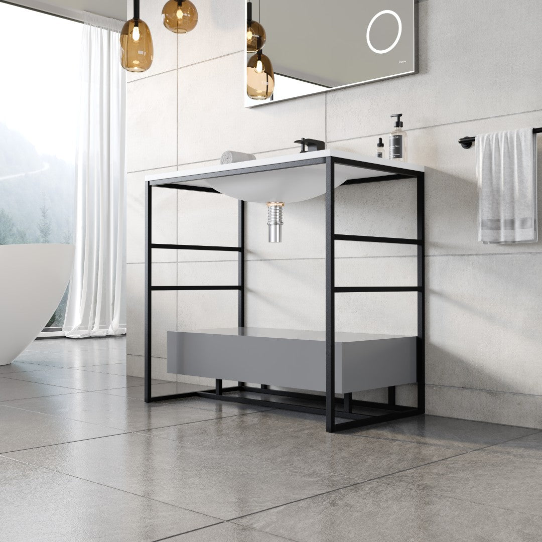 Lodge 36 in. Gray Single Sink Bath Vanity with Solid Surface Top and Integral Solid Surface Sink