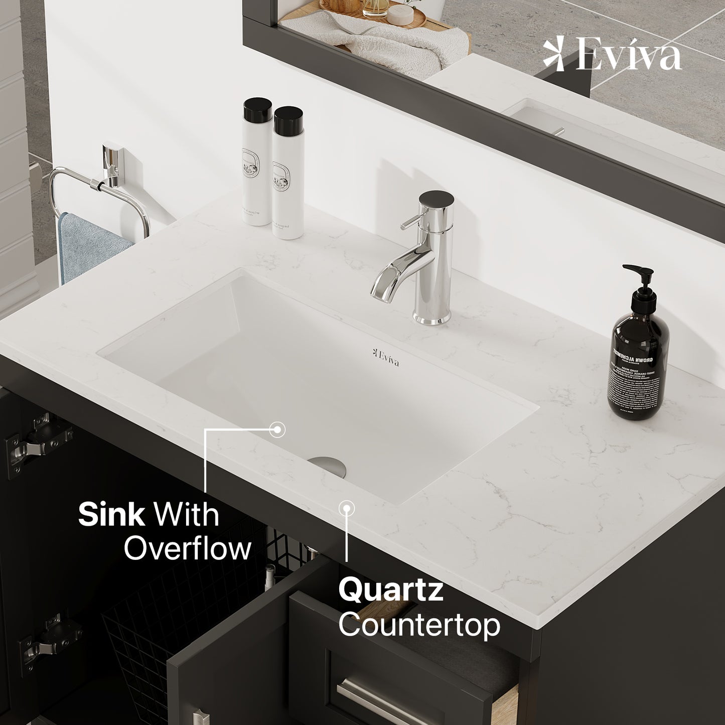 Loon 30"W x 22"D Espresso Bathroom Vanity with Carrara Quartz Countertop and Undermount Porcelain Sink