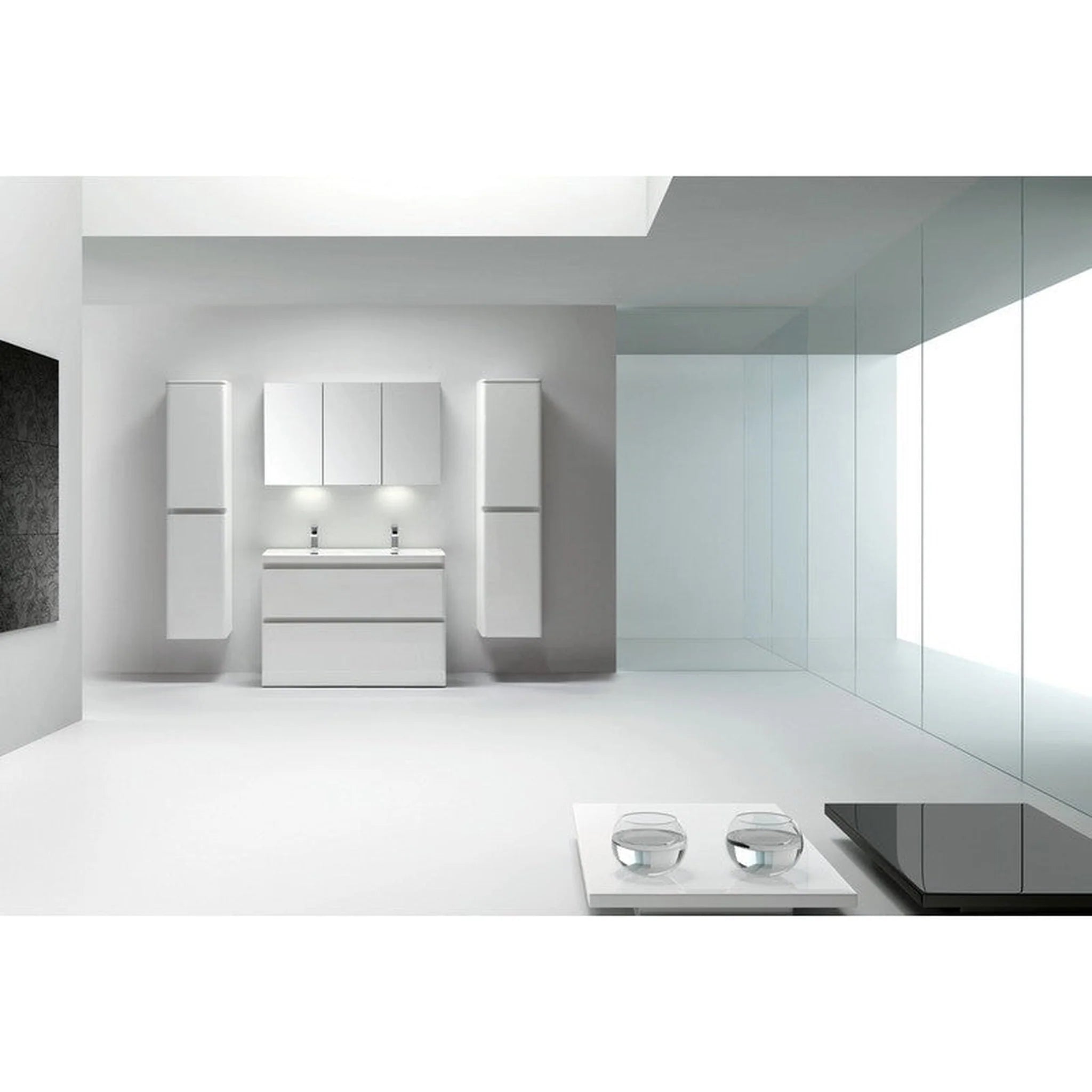 Glazzy 47 in. White Double Sink Bath Vanity with Acrylic Top and Integrated Sinks
