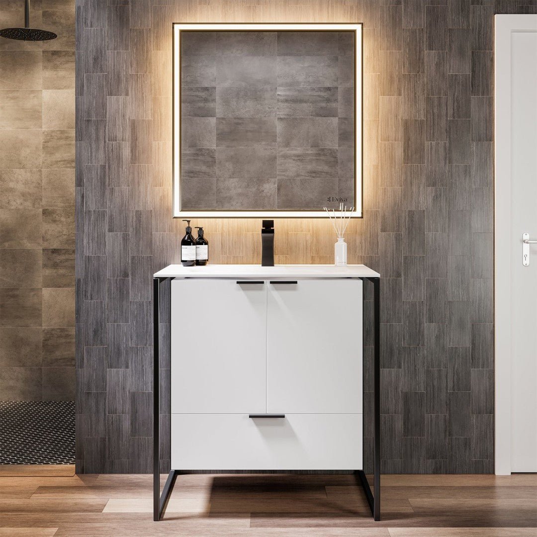 Moma 24 in. White Wall Mount Single Sink Bath Vanity with Solid Surface Top and Integrated Sink - Bathroom Vanity by Eviva