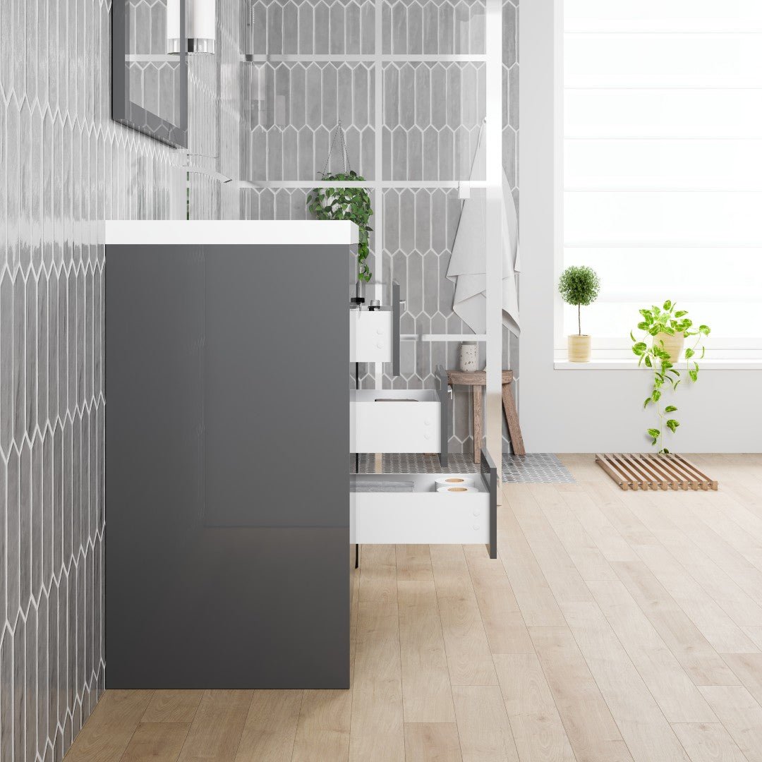 Lugano 36 in. Gray Single Sink Bath Vanity with Acrylic Top and Integrated Sink - Bathroom Vanity by Eviva