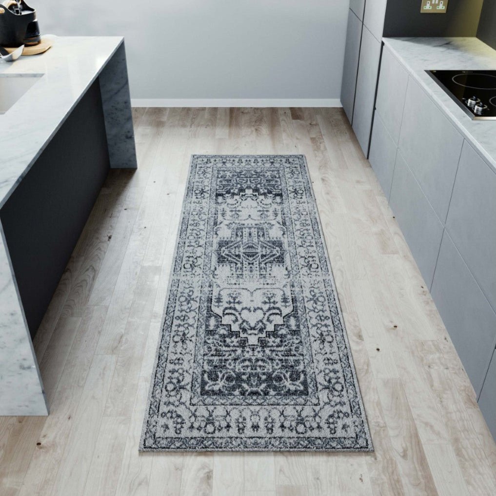 Eviva Venus 2' x 8' Geometric Blue/Cream Rug - Rug by Eviva