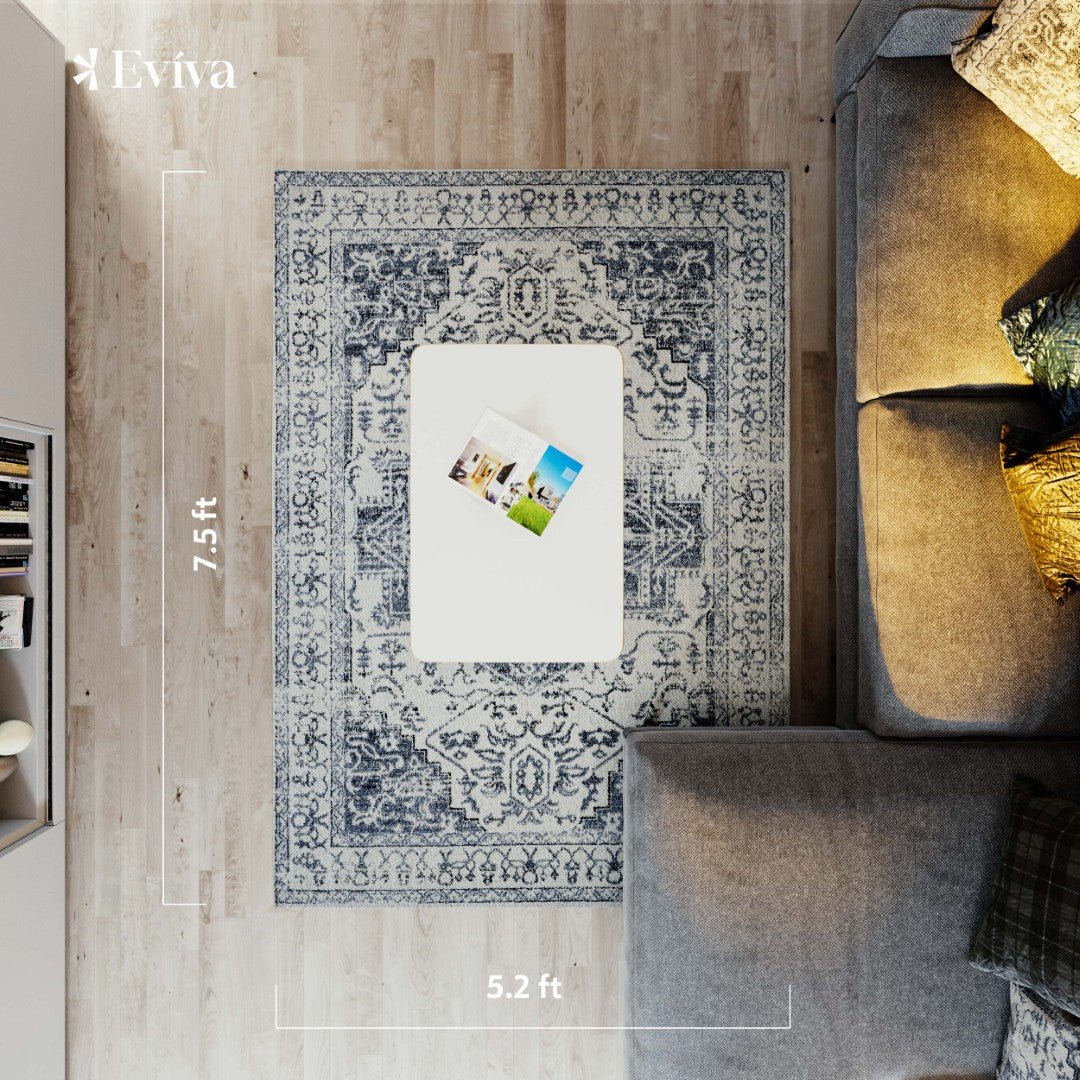 Eviva Venus 5' x 7' Geometric Blue/Cream Rug - Rug by Eviva