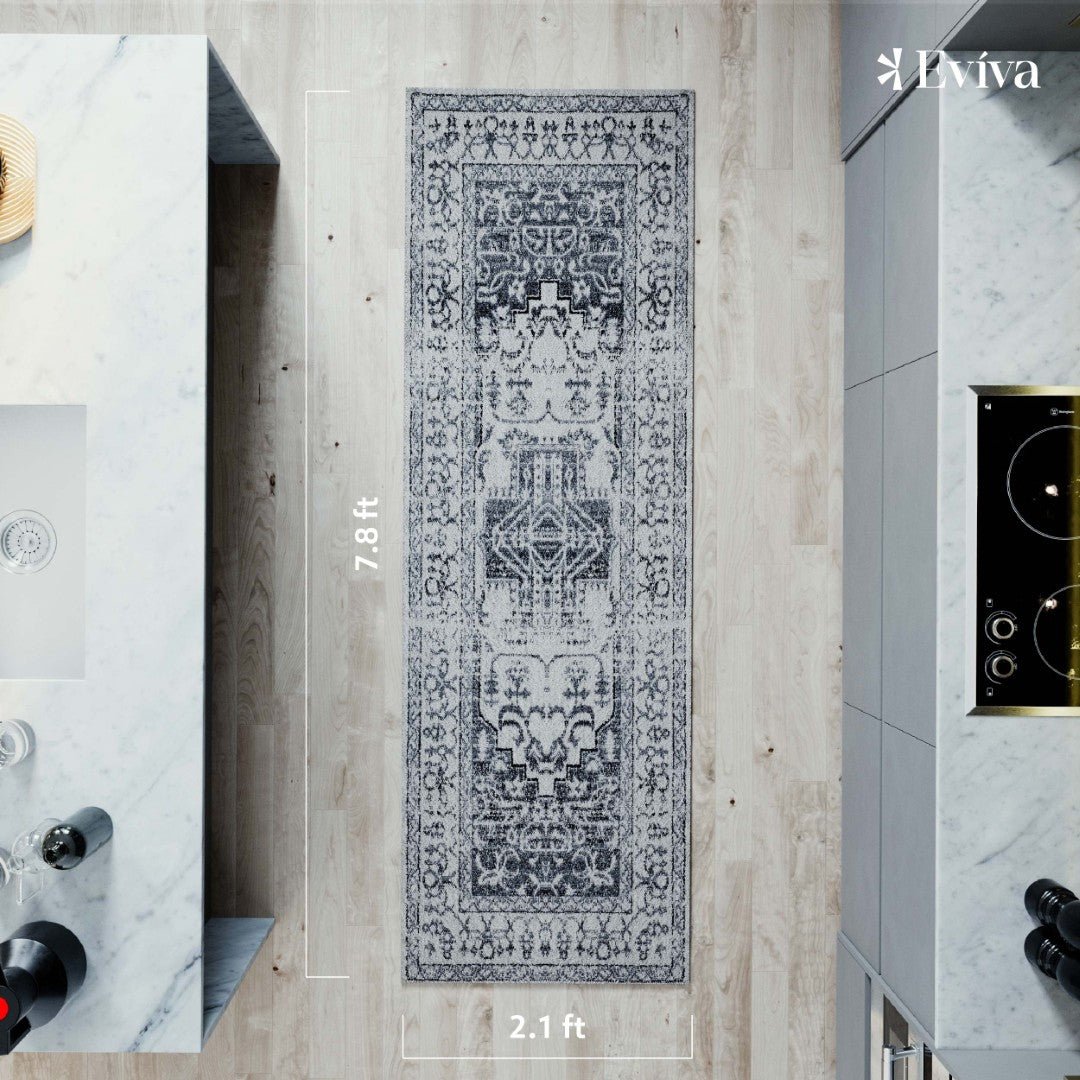 Eviva Venus 2' x 8' Geometric Blue/Cream Rug - Rug by Eviva