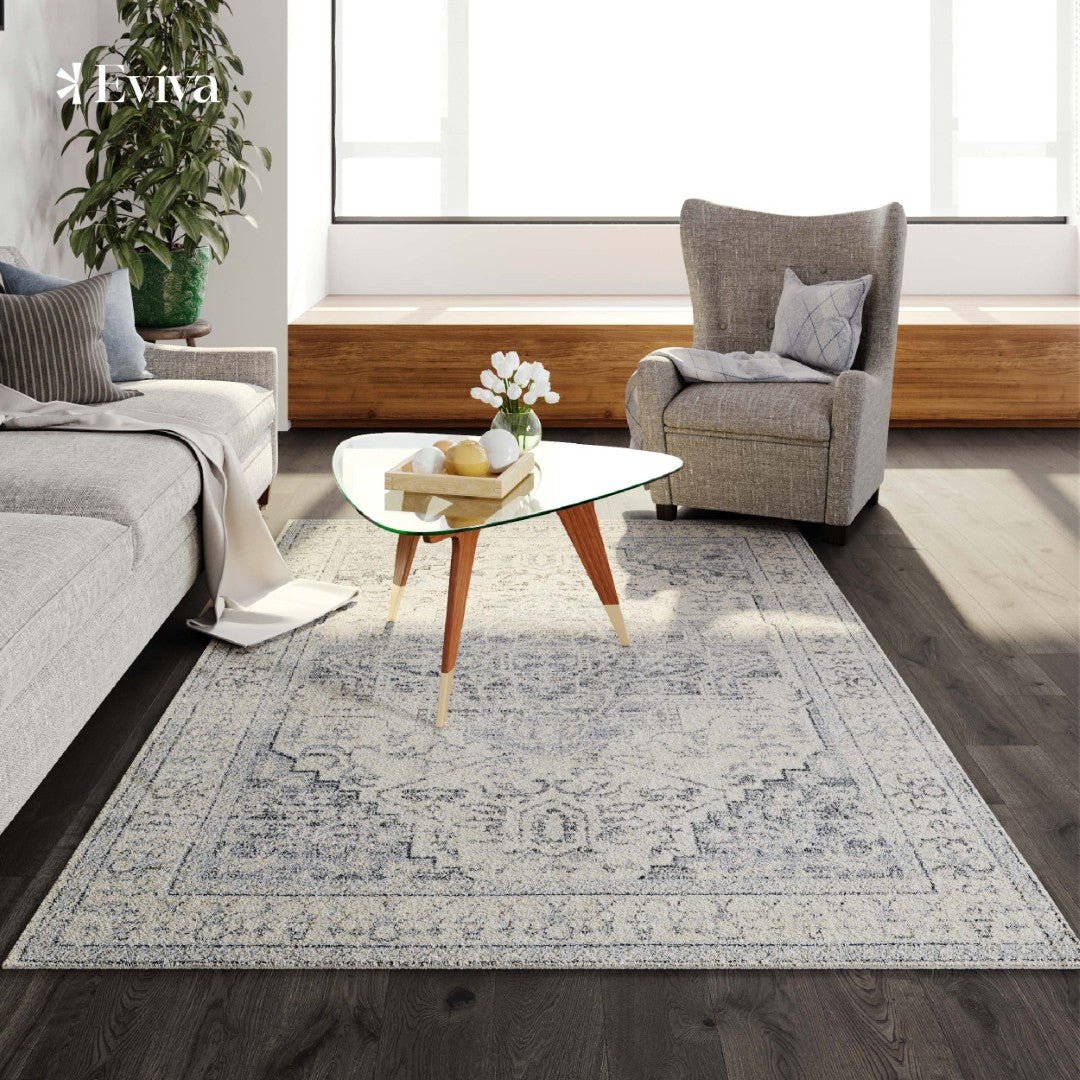Eviva Venus 5' x 7' Geometric Blue/Cream Rug - Rug by Eviva