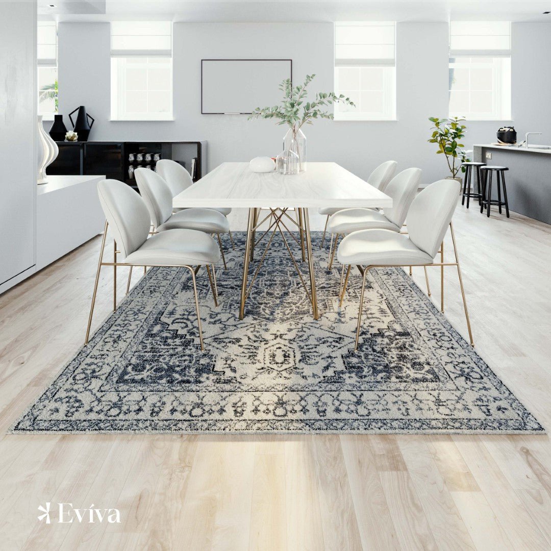 Eviva Venus 5' x 7' Geometric Blue/Cream Rug - Rug by Eviva