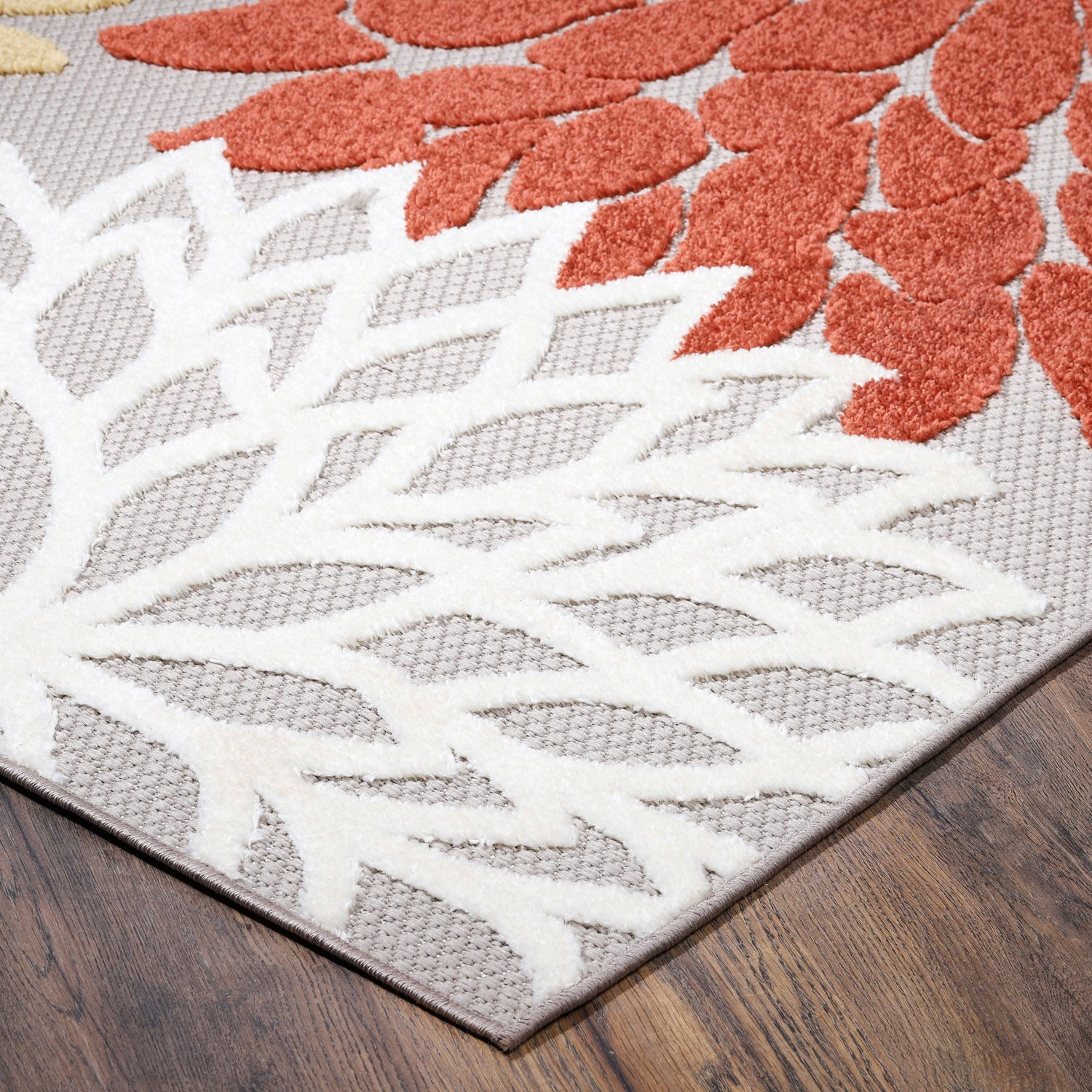 Eviva Nature 5' x 7' Floral Orange/Cream Rug - Rug by Eviva