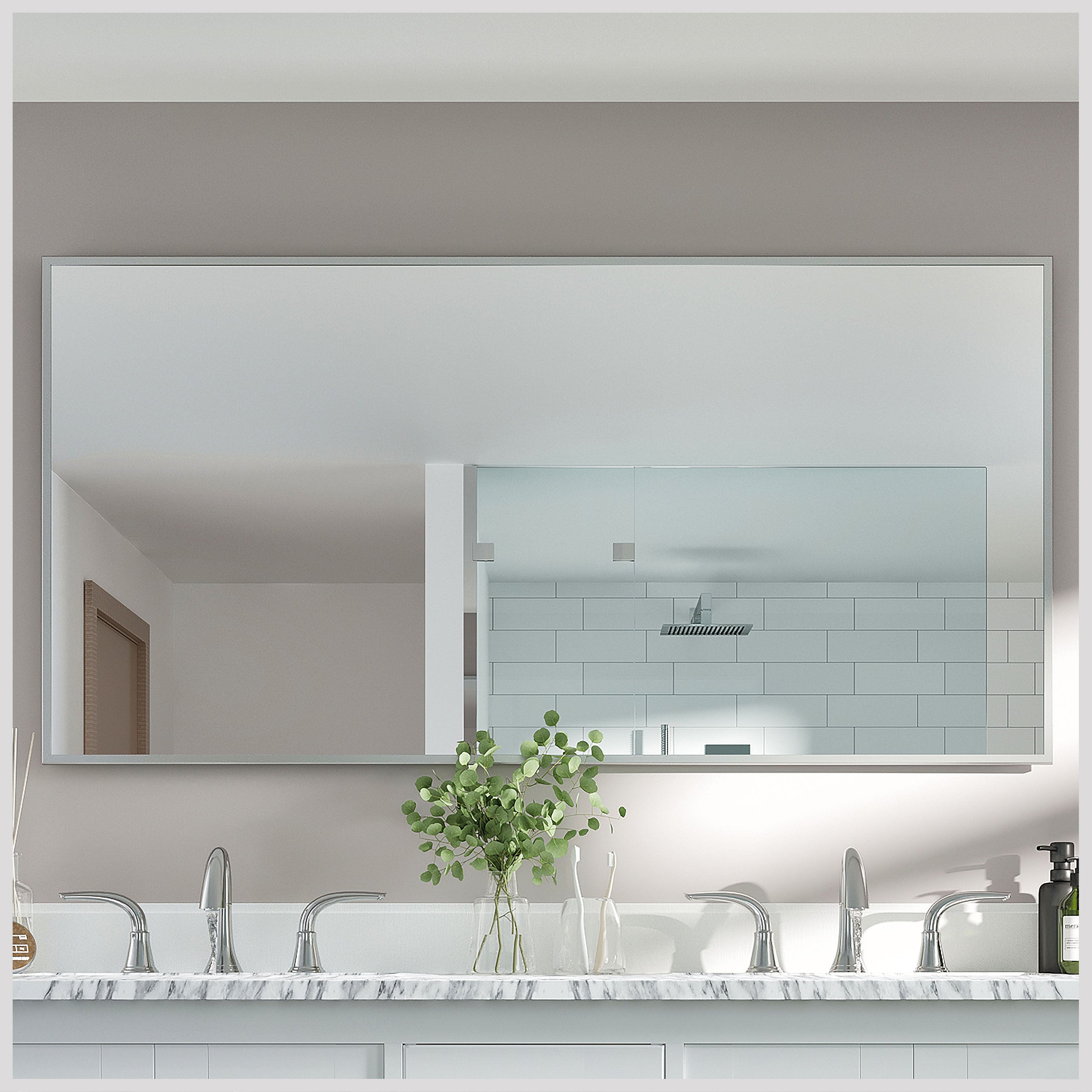 Eviva Sax 60" x 30" Rectangular Brushed Nickel Metal Framed Mirror