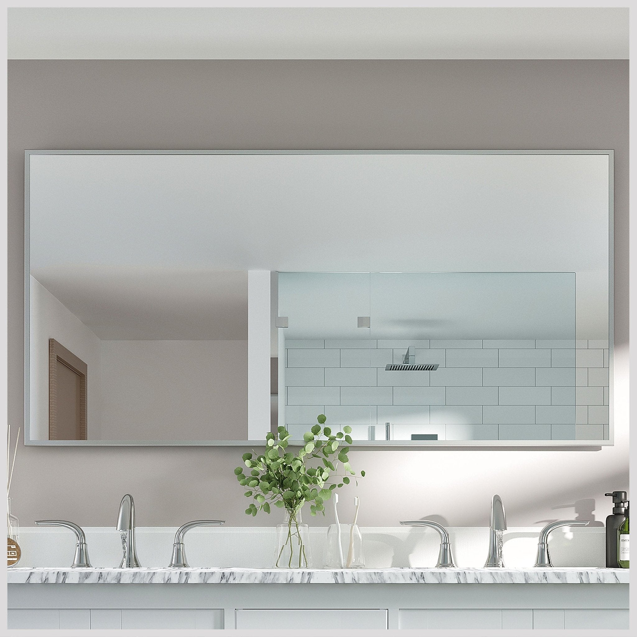 Eviva Sax 60" x 30" Rectangular Brushed Nickel Metal Framed Mirror - Mirror by Eviva