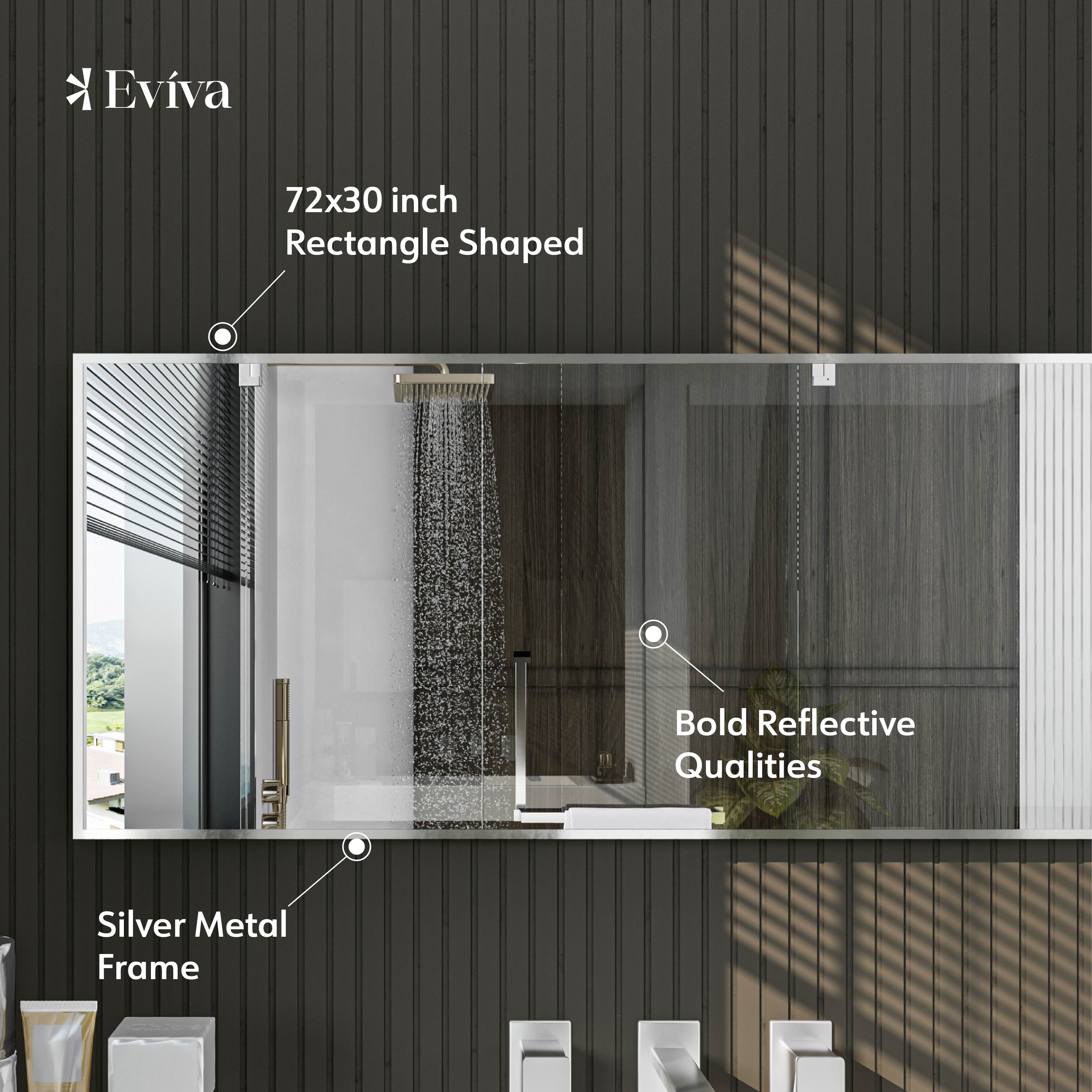 Eviva Sax 72" x 30" Rectangular Brushed Nickel Metal Framed Mirror
