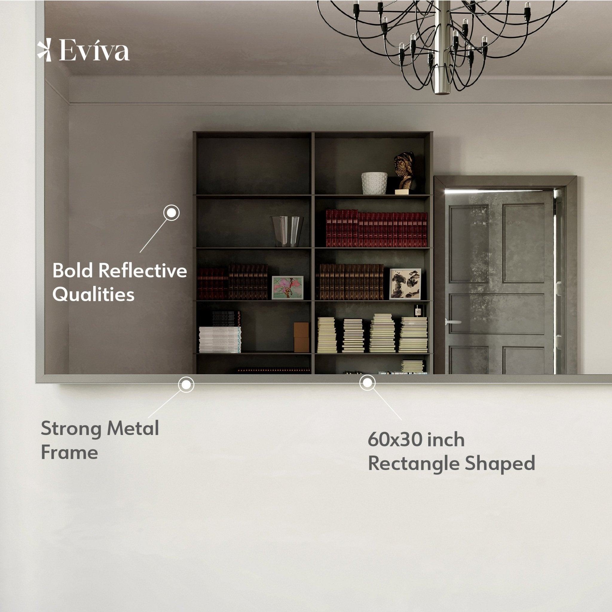 Eviva Sax 60" x 30" Rectangular Brushed Nickel Metal Framed Mirror - Mirror by Eviva
