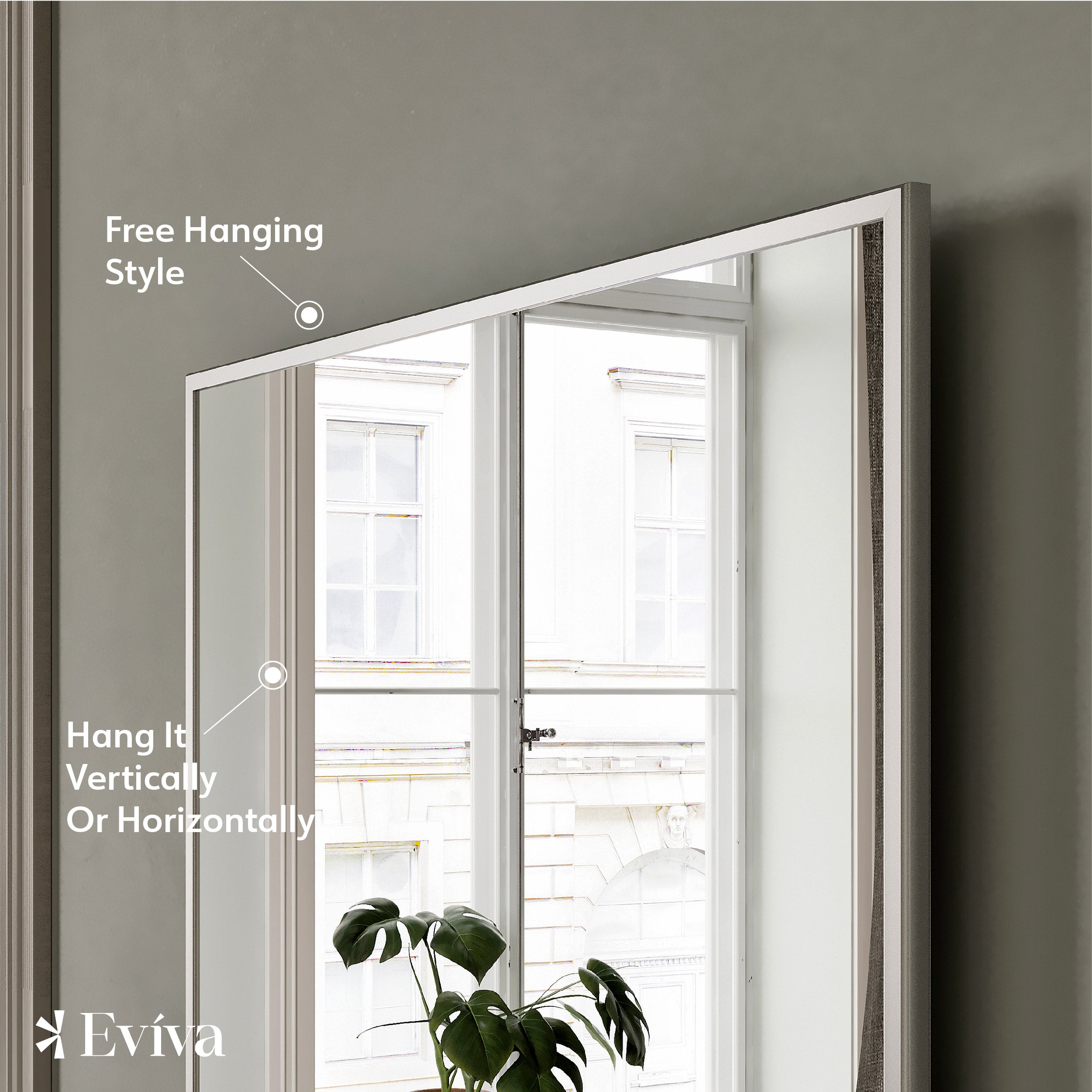 Eviva Sax 60" x 30" Rectangular Brushed Nickel Metal Framed Mirror