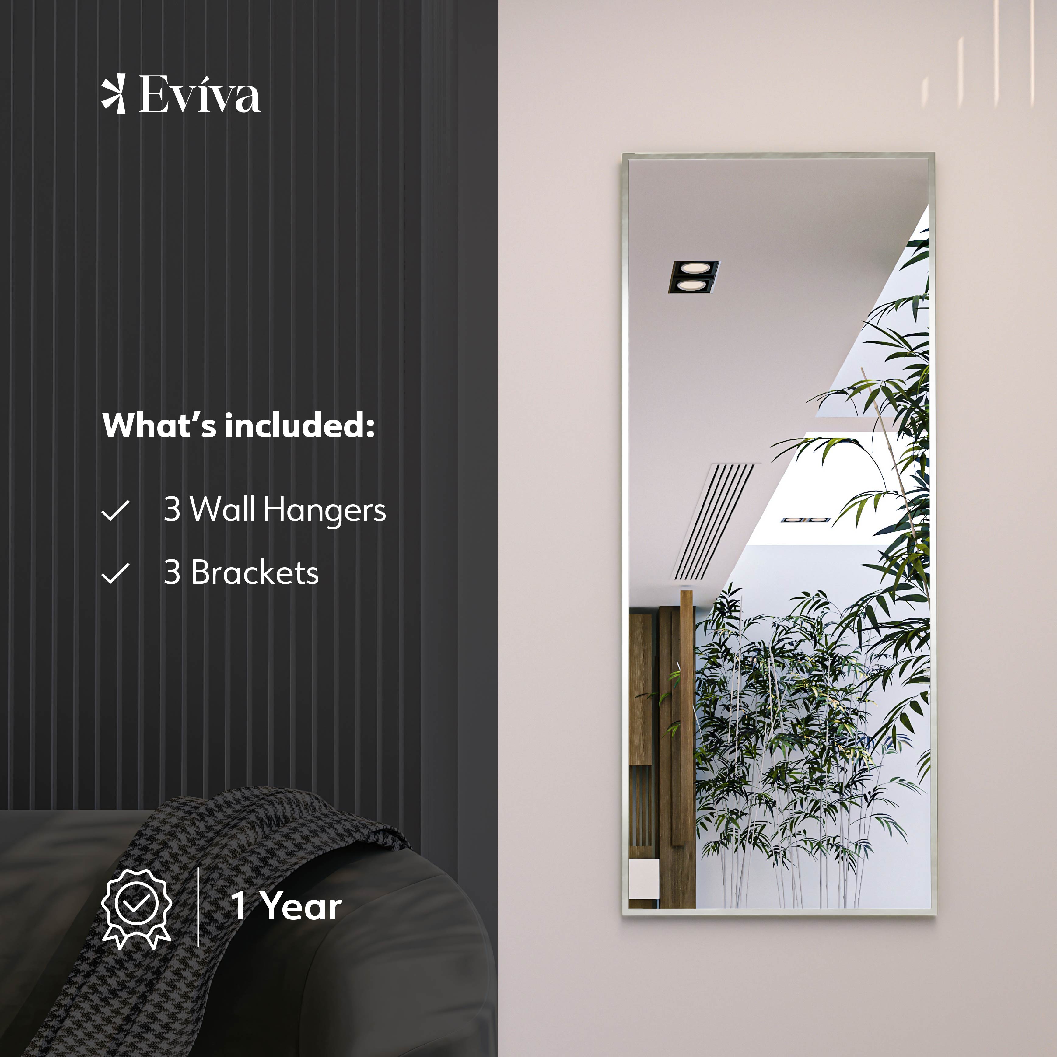 Eviva Sax 72" x 30" Rectangular Brushed Nickel Metal Framed Mirror