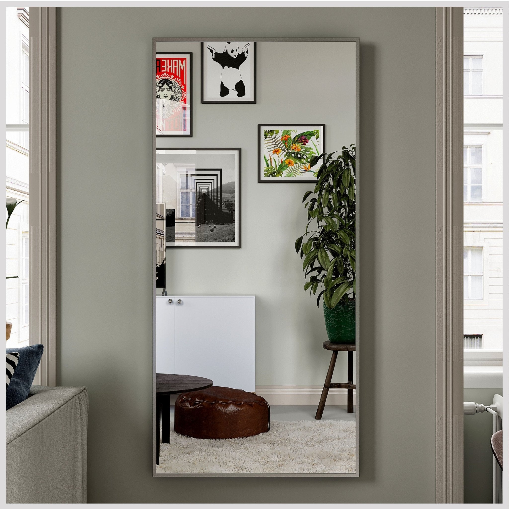 Eviva Sax 60" x 30" Rectangular Brushed Nickel Metal Framed Mirror - Mirror by Eviva