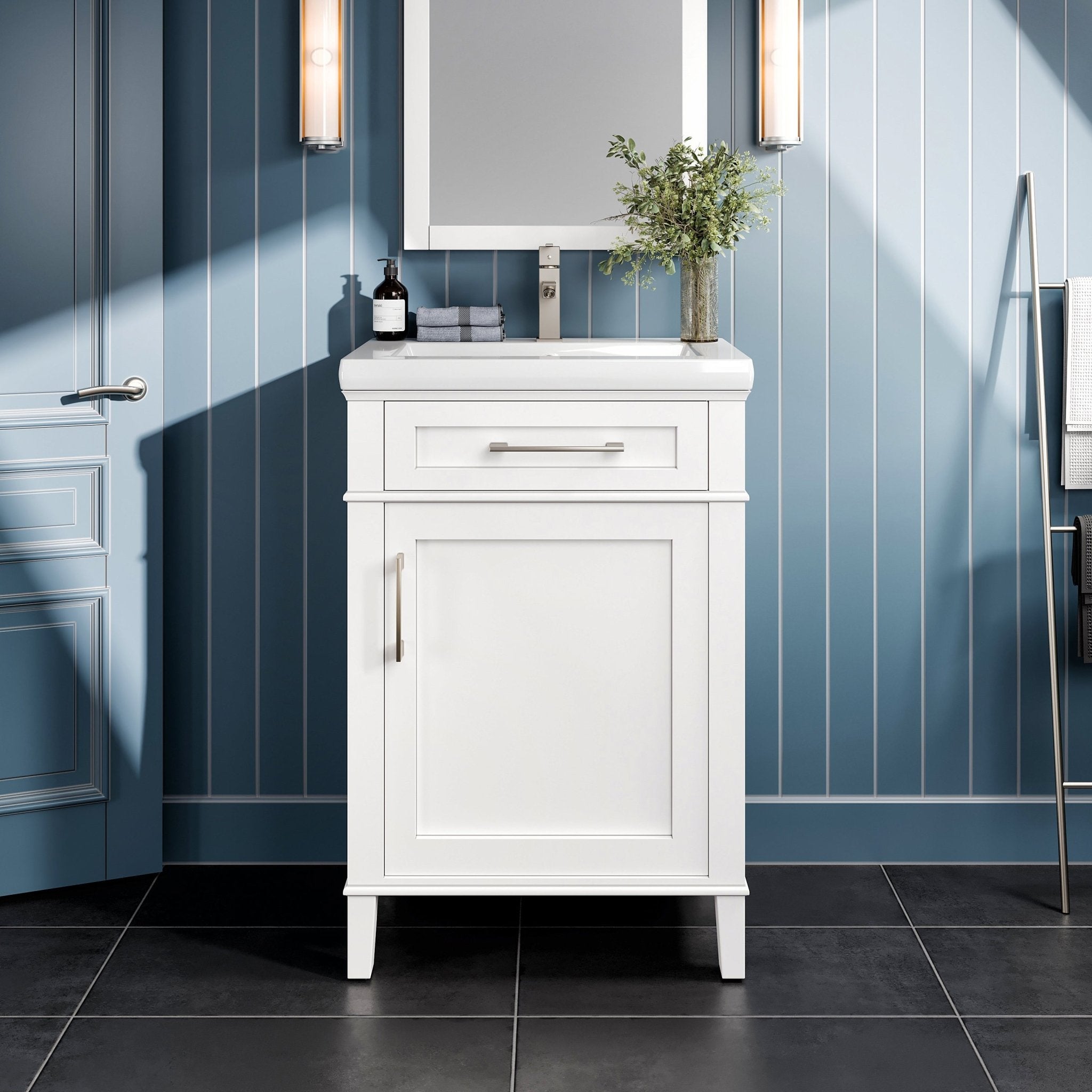 Garci 24 in. White Single Sink Bath Vanity with Porcelain Top and Integrated Sink - Bathroom Vanity by Eviva