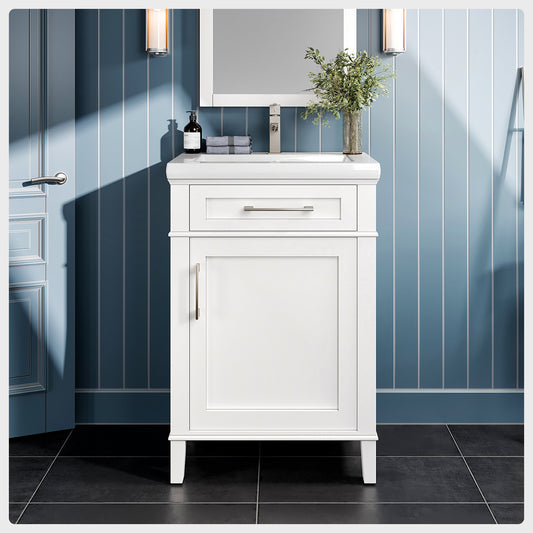 Garcia 23"W x 18"D White Bathroom Vanity with Porcelain Countertop and Integrated Sink
