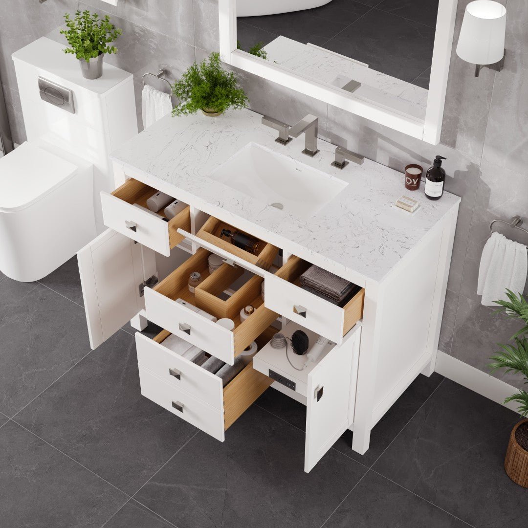 Artemis 42 in. White Single Sink Bath Vanity with Engineered Stone Top and Undermount Porcelain Sink - Bathroom Vanity by Eviva