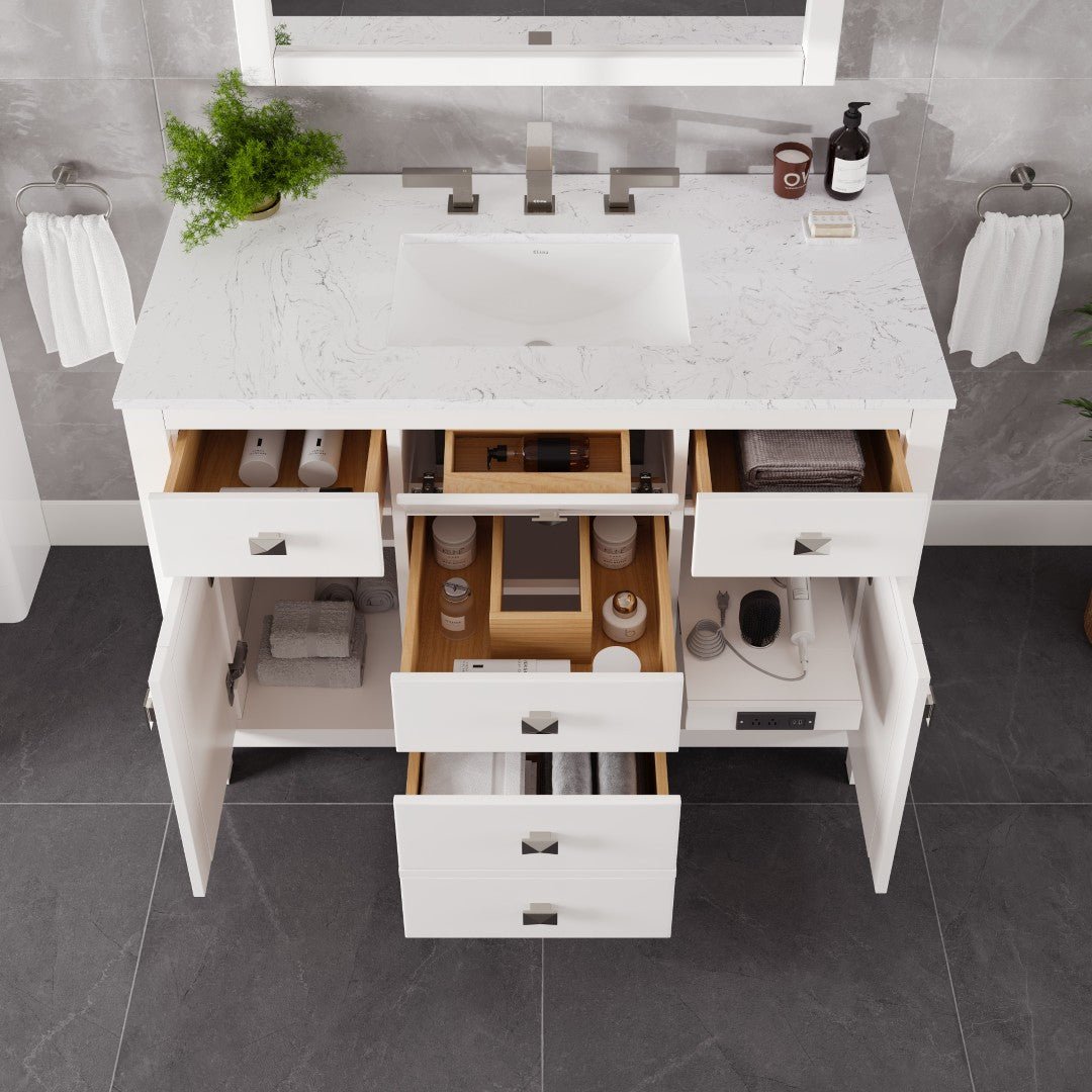 Artemis 42 in. White Single Sink Bath Vanity with Engineered Stone Top and Undermount Porcelain Sink - Bathroom Vanity by Eviva