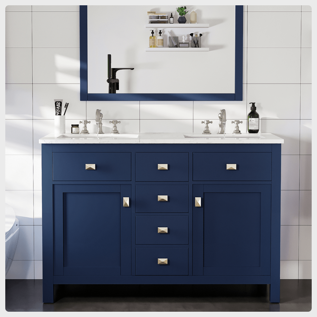 Artemis 48 in. Blue Double Sink Bath Vanity with Engineered Top and Undermount Porcelain Sinks - Bathroom Vanity by Eviva