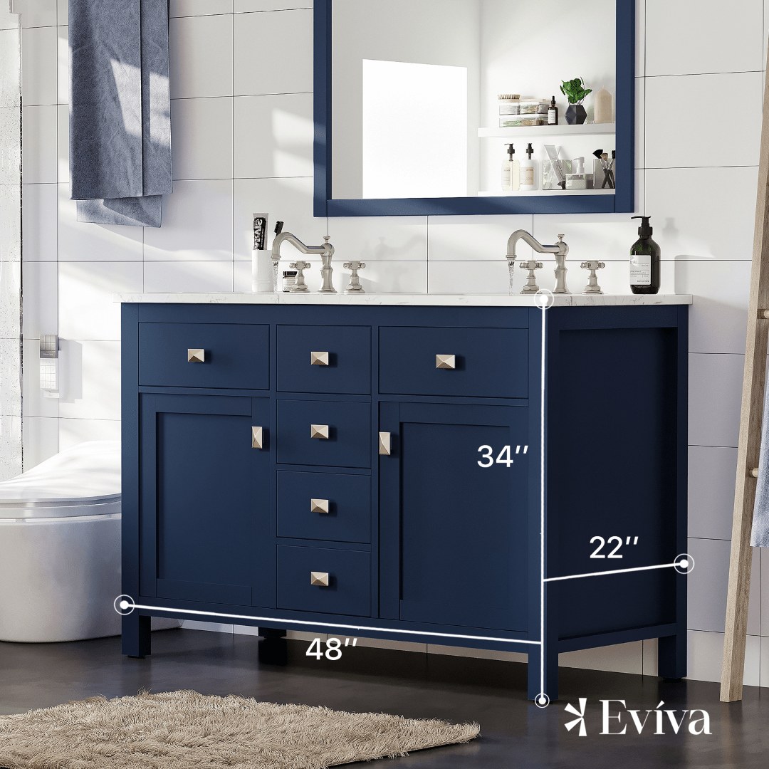 Artemis 48 in. Blue Double Sink Bath Vanity with Engineered Top and Undermount Porcelain Sinks - Bathroom Vanity by Eviva