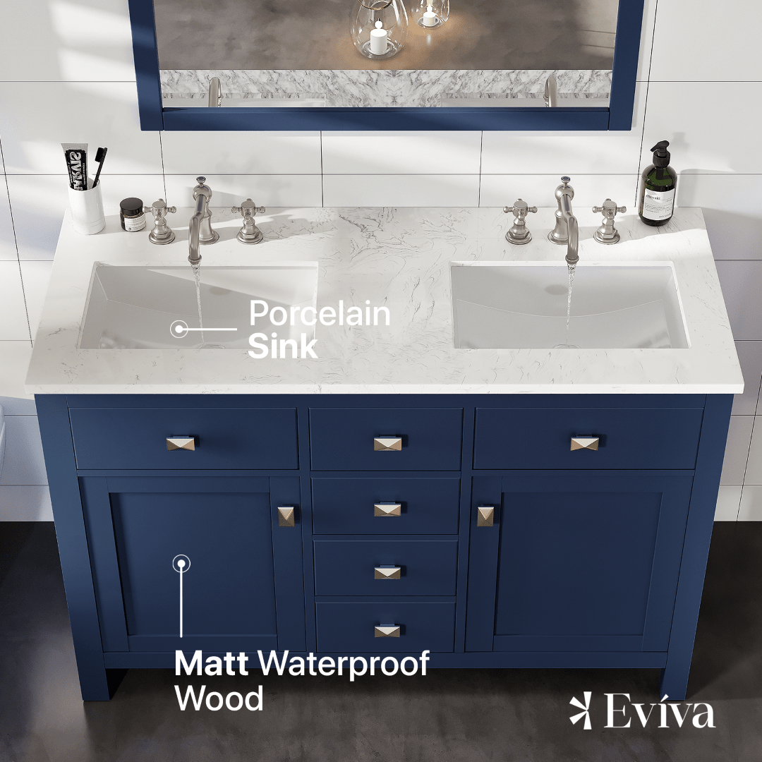 Artemis 48 in. Blue Double Sink Bath Vanity with Engineered Top and Undermount Porcelain Sinks - Bathroom Vanity by Eviva