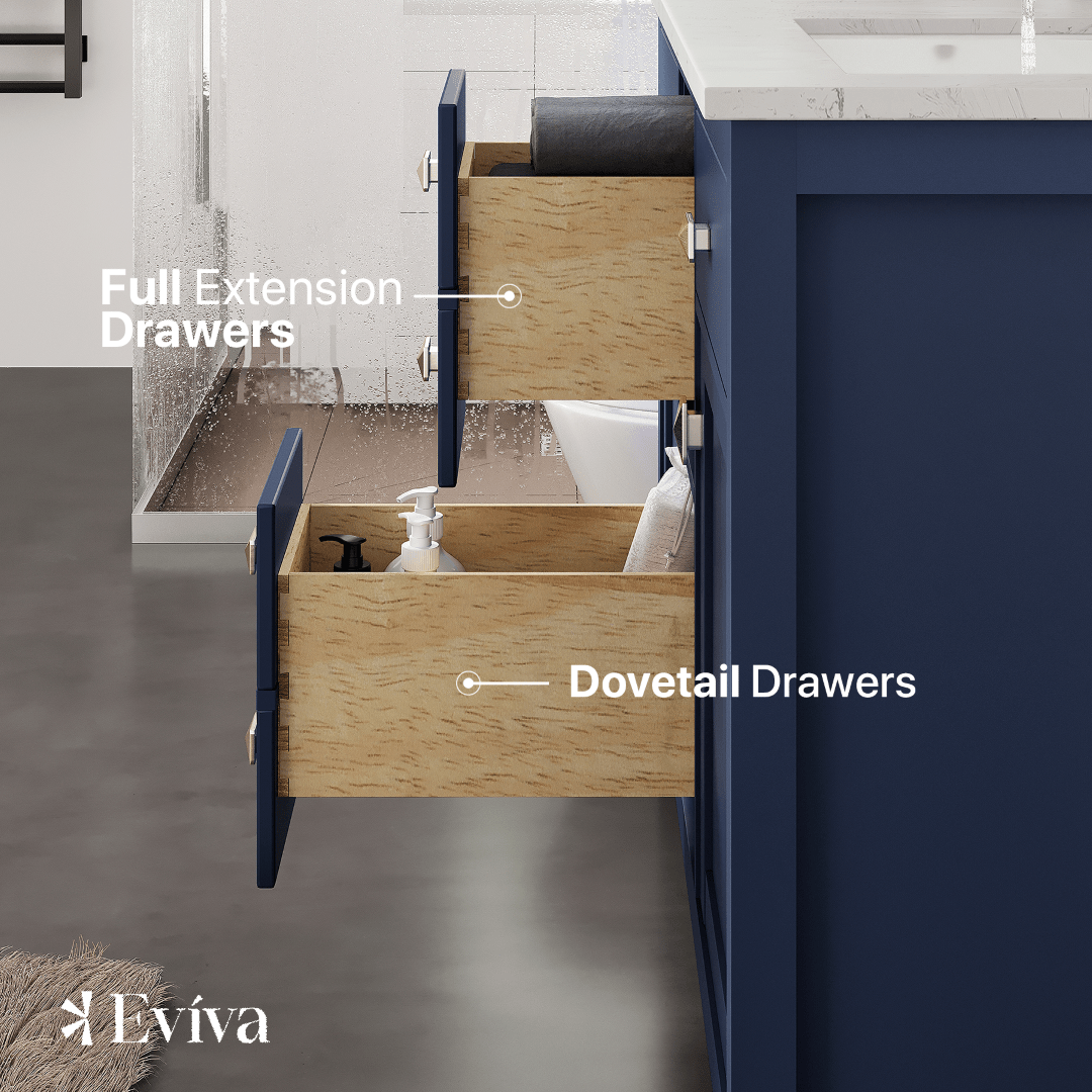Artemis 48 in. Blue Double Sink Bath Vanity with Engineered Top and Undermount Porcelain Sinks - Bathroom Vanity by Eviva