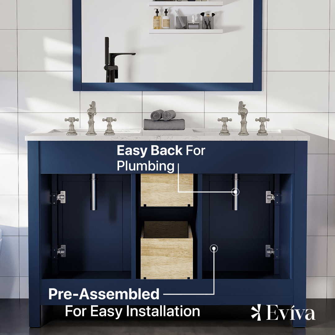 Artemis 48 in. Blue Double Sink Bath Vanity with Engineered Top and Undermount Porcelain Sinks - Bathroom Vanity by Eviva