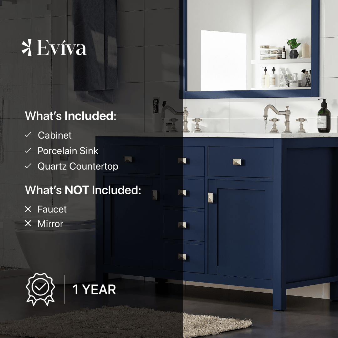 Artemis 48 in. Blue Double Sink Bath Vanity with Engineered Top and Undermount Porcelain Sinks - Bathroom Vanity by Eviva