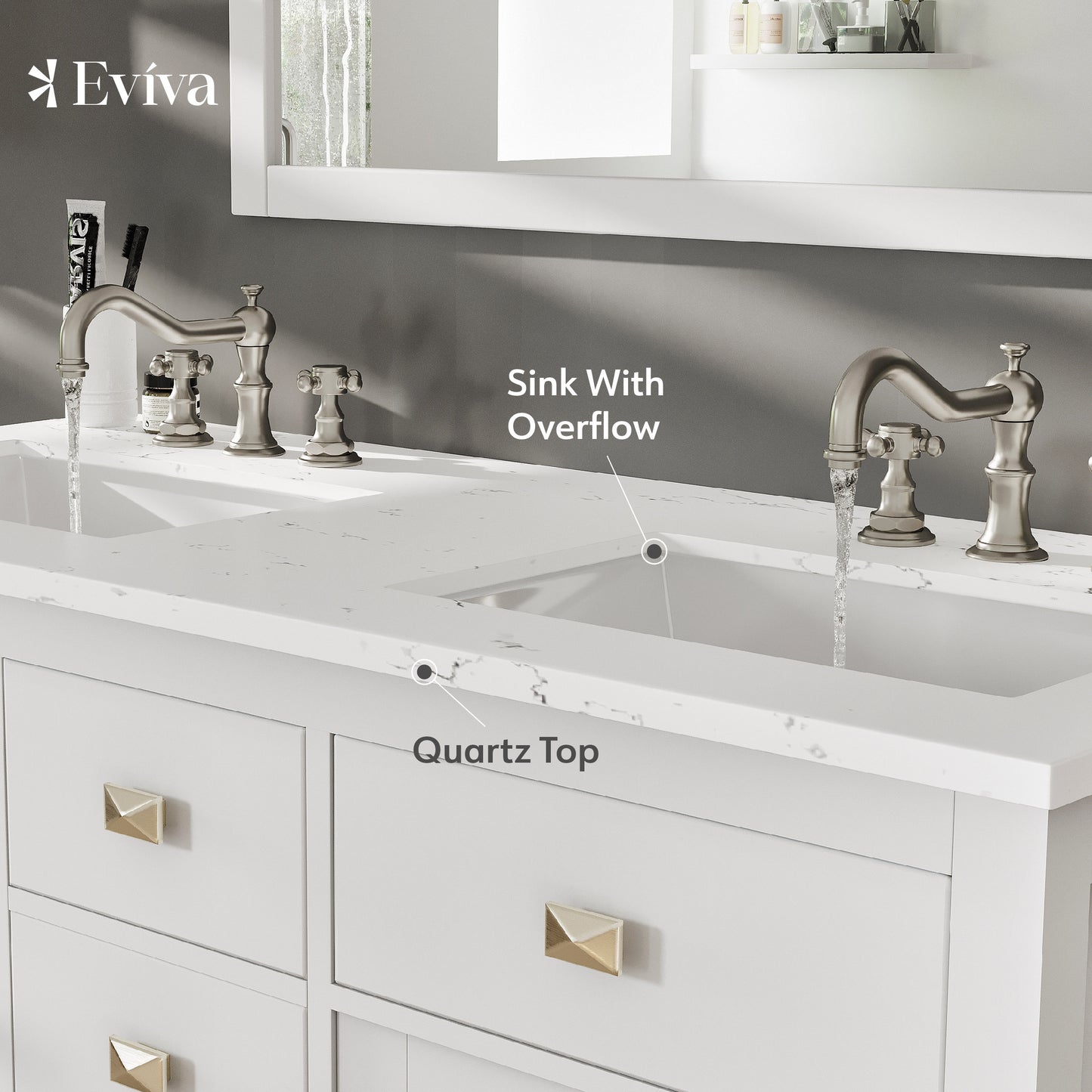 Artemis 48"W x 22"D White Double Sink Bathroom Vanity with Carrara Quartz Countertop and Undermount Porcelain Sink
