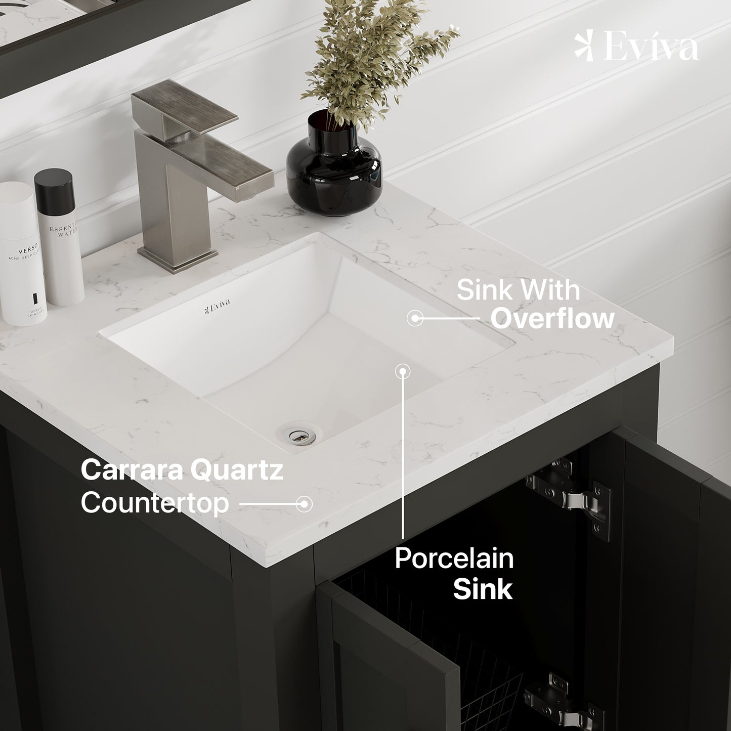 London 20"W x 18"D Espresso Bathroom Vanity with Carrara Quartz Countertop and Undermount Porcelain Sink